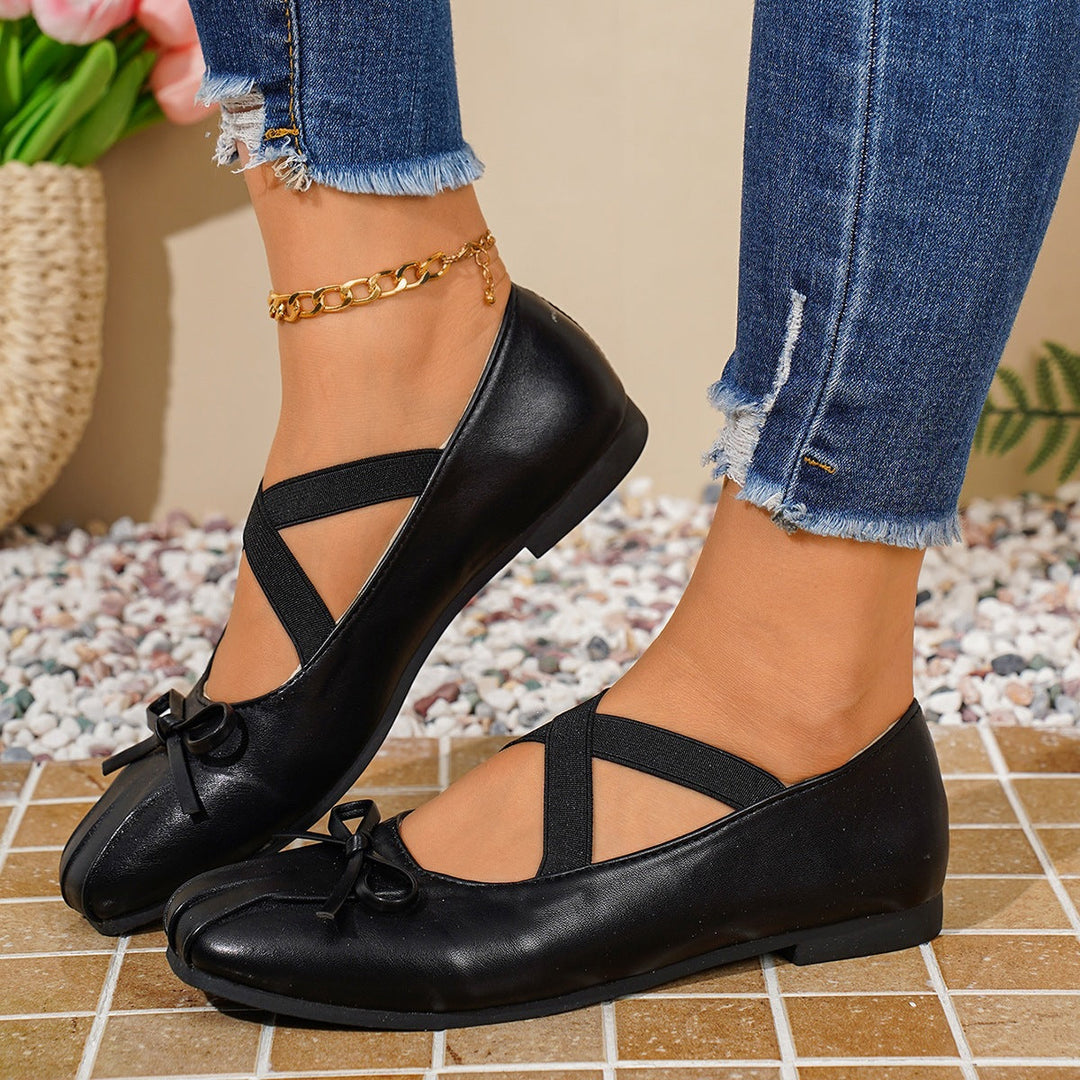 Damen elegante Ballerinas mit dekorativen Schleifen und elastischen Riemen Drune
