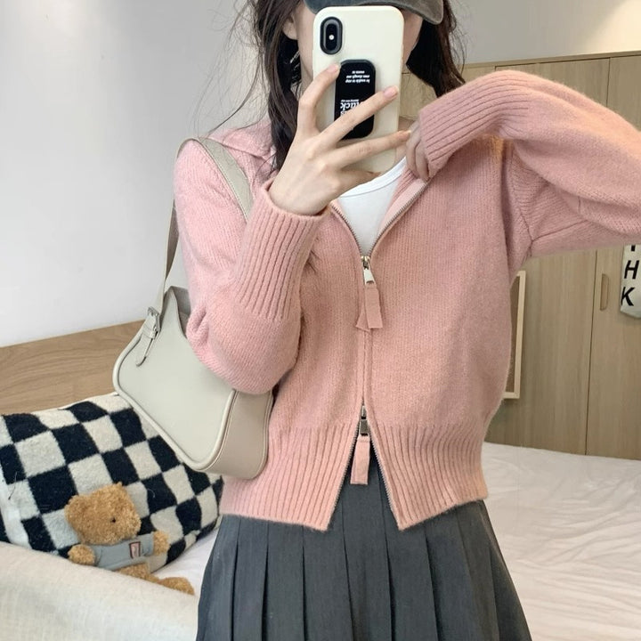 Damen Strickjacke mit hohem Kragen und Reißverschluss Drune