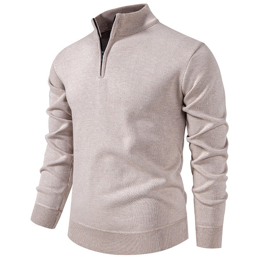 Herren nan Feinstrickpullover mit Kurzreißverschluss Stehkragen elastischen Bündchen Drune