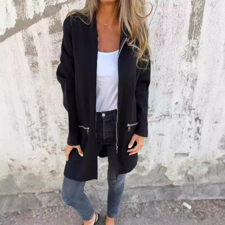 Damen Elegante Strickjacke mit Reißverschluss und Taschen Drune