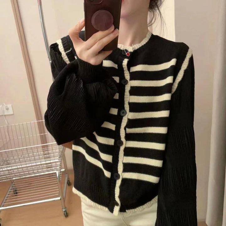 Damen Strickjacke mit voluminösen Ärmeln und gestreiftem Design Drune