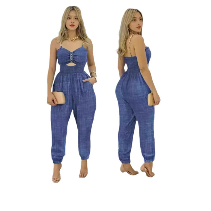Damen Modischer Jumpsuit mit Cut-Out und dünnen Trägern Drune