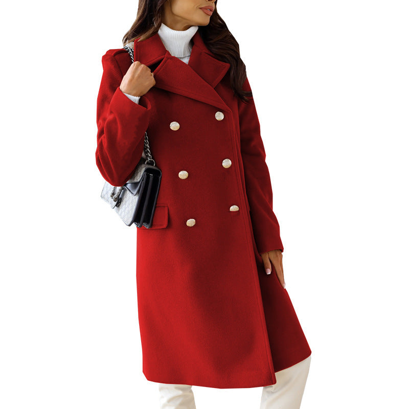 Damen Eleganter und zeitloser Wollmantel mit doppelter Knopfleiste Drune