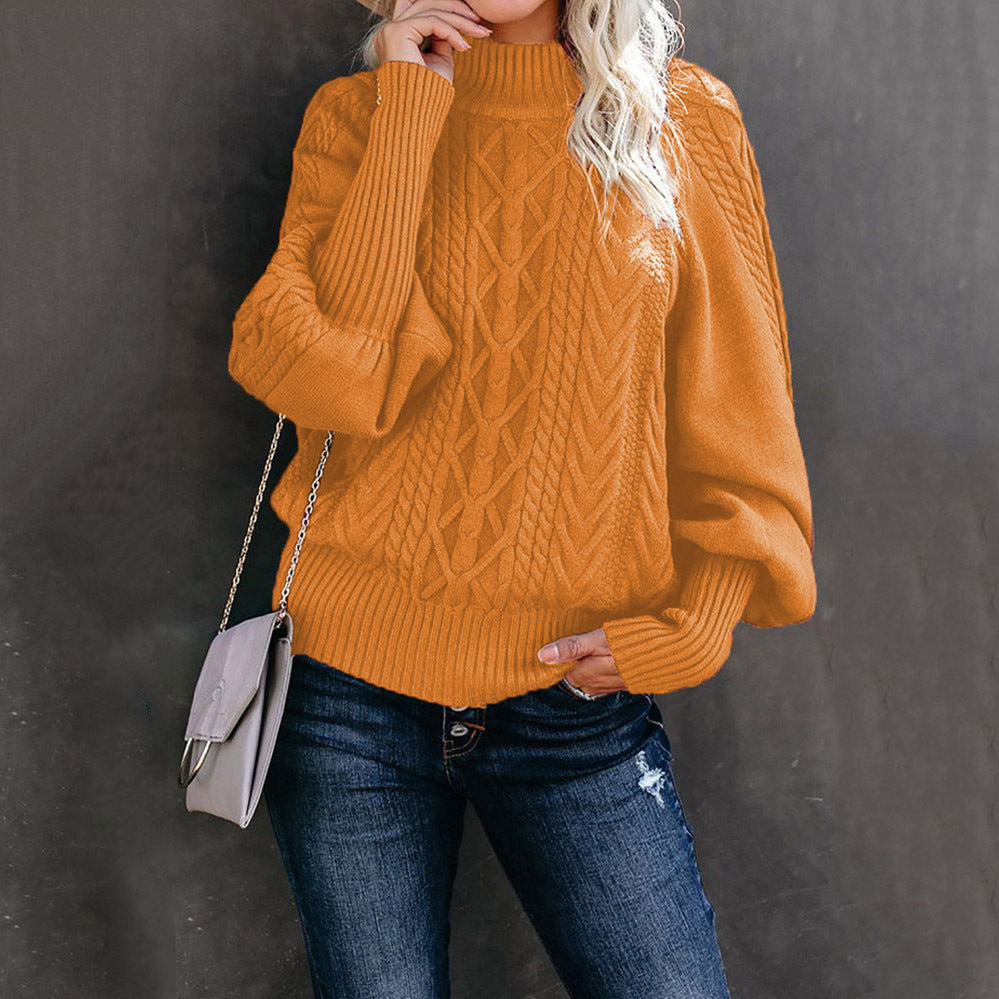 Damen Grobstrickpullover mit hohem Kragen und ballonförmigen Ärmeln Drune