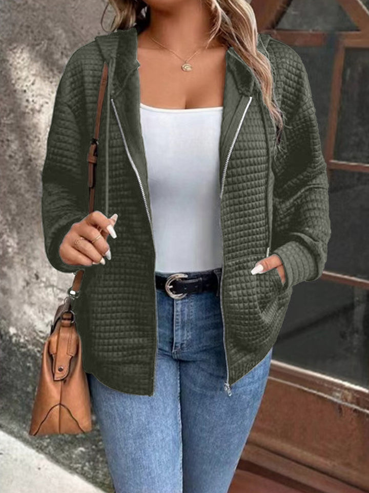 Damen lockere Kapuzenjacke mit strukturierter Waffeloberfläche und praktischen Taschen Drune