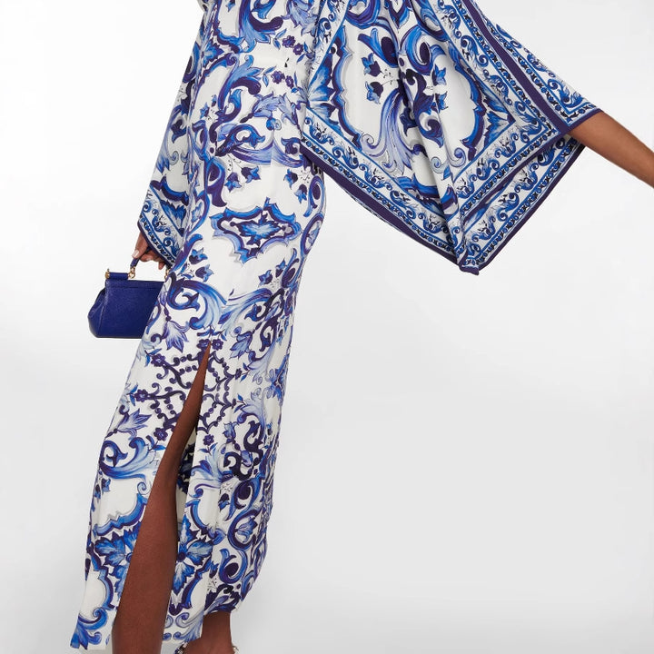 Damen Eleganter Kaftan mit kunstvollem Muster und seitlichen Schlitzen Drune