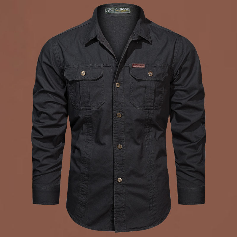 Herren nan robustes Canvashemd mit doppelten Brusttaschen und verstärkten Nähten Drune