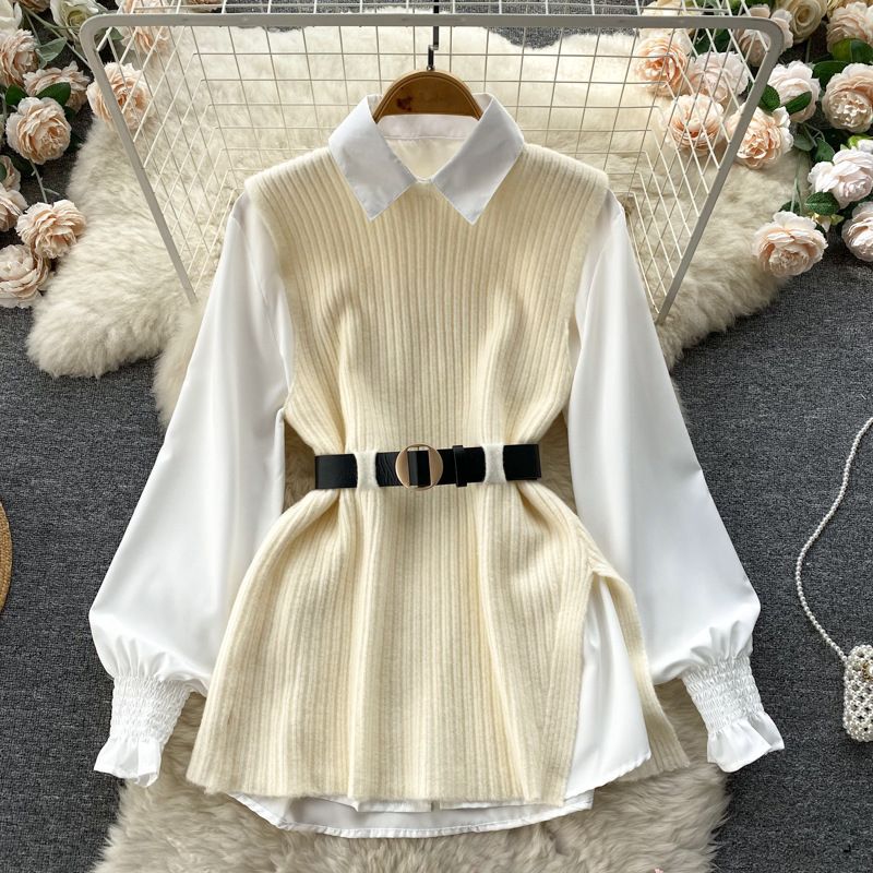 Damen Strickkleid mit eleganter Blusenoptik Drune