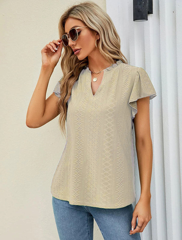 Damen luftige Bluse mit Spitzendetail Drune