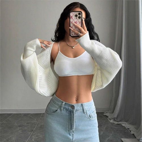 Damen Grobstrick-Cardigan mit lässigem Schnitt und weiten Ärmeln Drune