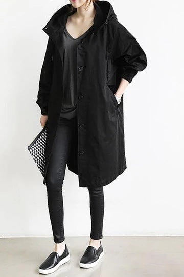 Damen nan leichter oversized Parka-Mantel mit Kapuze, Taillenzug und seitlichem Gehschlitz Drune