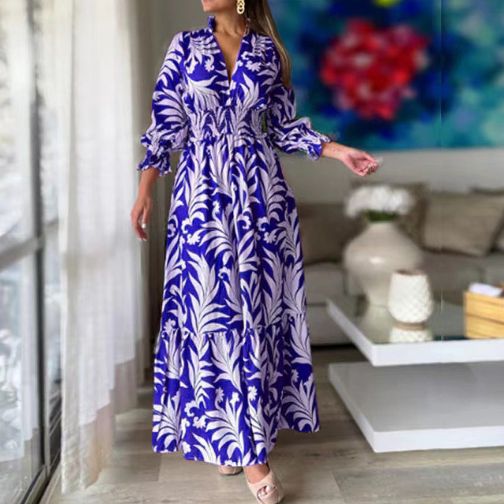 Damen Maxikleid mit voluminösen Ärmeln und floralem Druck Drune