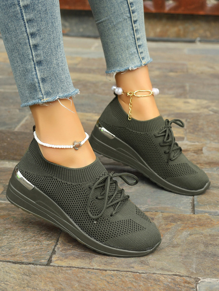 Damen bequeme Sport-Sneaker mit atmungsaktivem Obermaterial und eleganter Plateausohle Drune