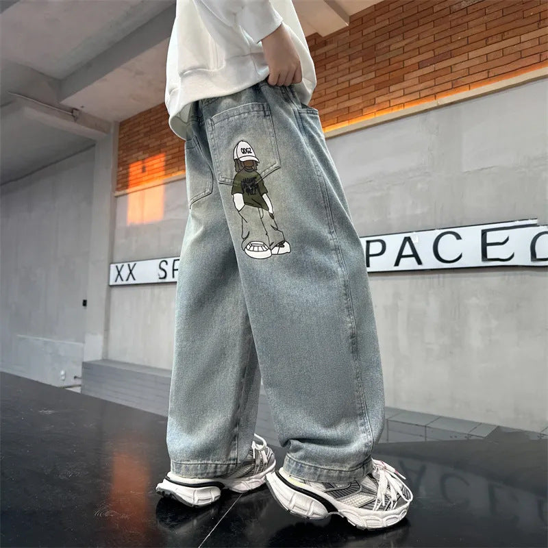 Damen lässige Jeans mit einzigartigem Comic-Print Drune