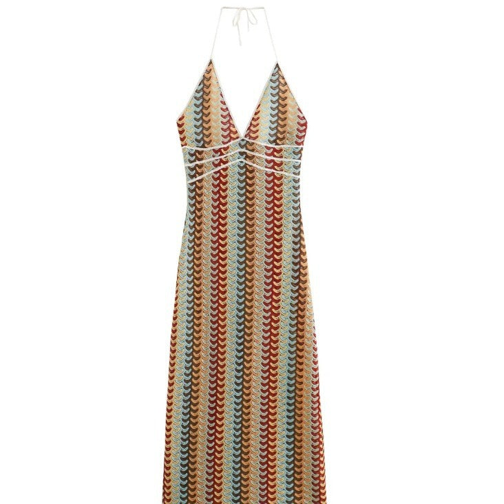 Damen Maxikleid mit tiefem V-Ausschnitt und raffinierten Häkel-Details Drune