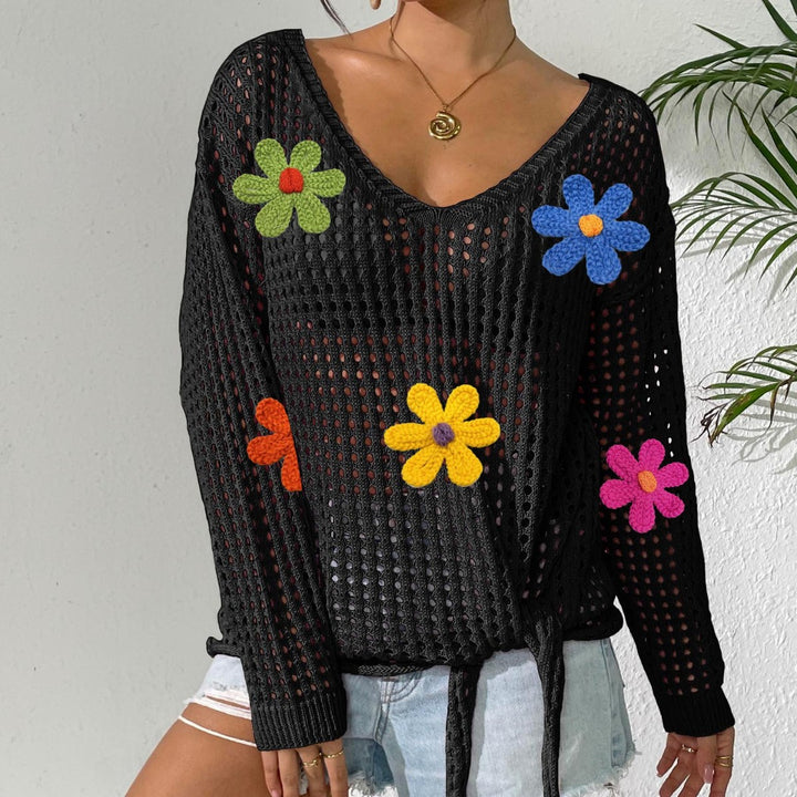 Damen Häkeloberteil mit Blumenapplikationen Drune