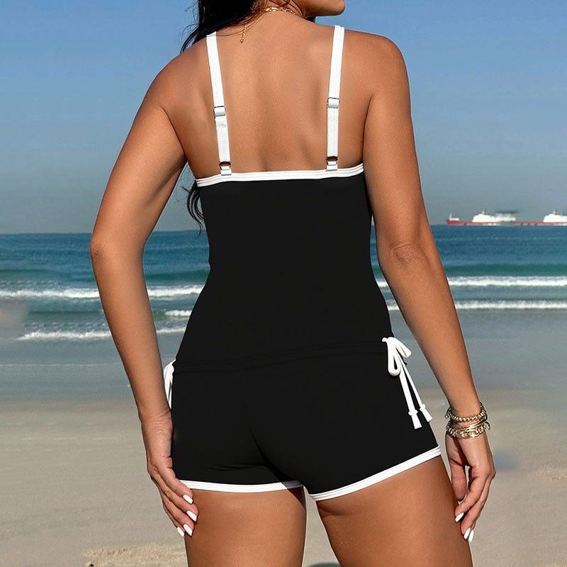 Damen Sportliches Tankini-Set mit hochgezogenem Schnitt und verstellbaren Bändern Drune