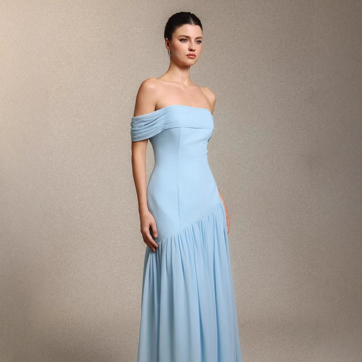 Damen Elegantes schulterfreies Maxikleid mit drapierten Details Drune