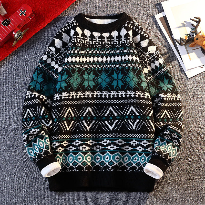 Herren gemusterter Pullover mit winterlichem Design und hohem Kragen Drune