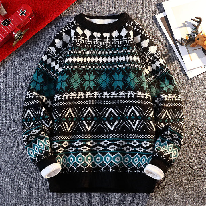 Herren gemusterter Pullover mit winterlichem Design und hohem Kragen Drune