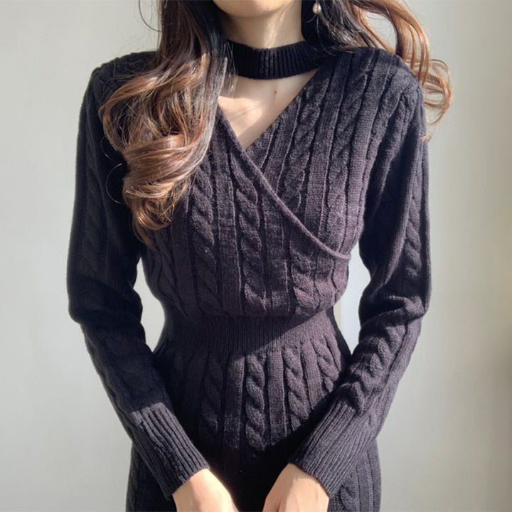 Damen Strickkleid mit Zopfdesign und elegantem Schlitz Drune