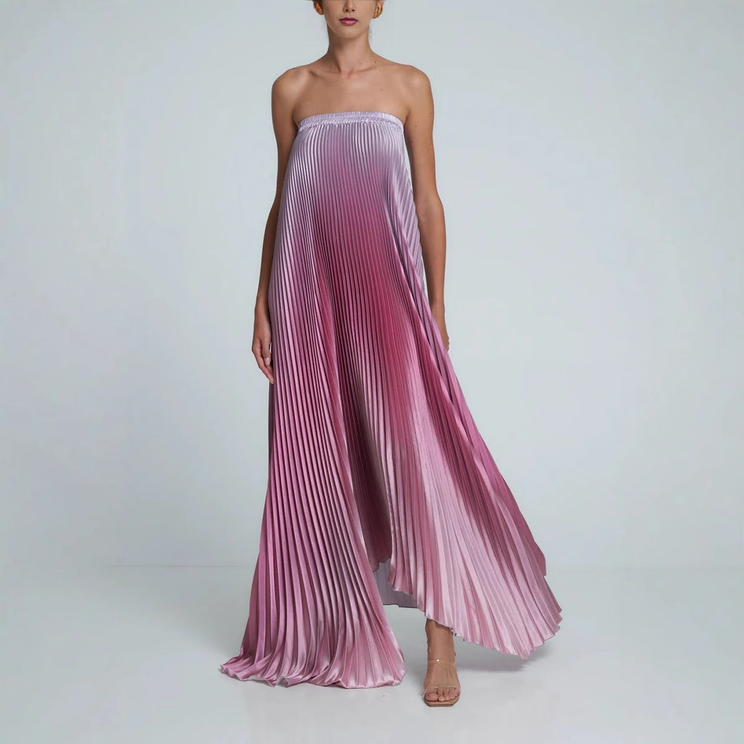 Damen Maxi-Kleid mit kunstvollem Plissee-Design und floralem Druck Drune