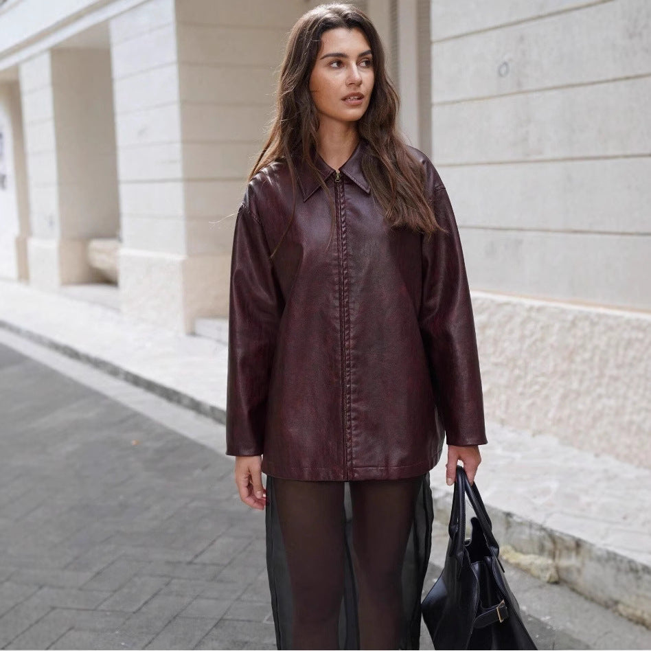 Damen lässige Kunstlederjacke mit strukturiertem Design Drune