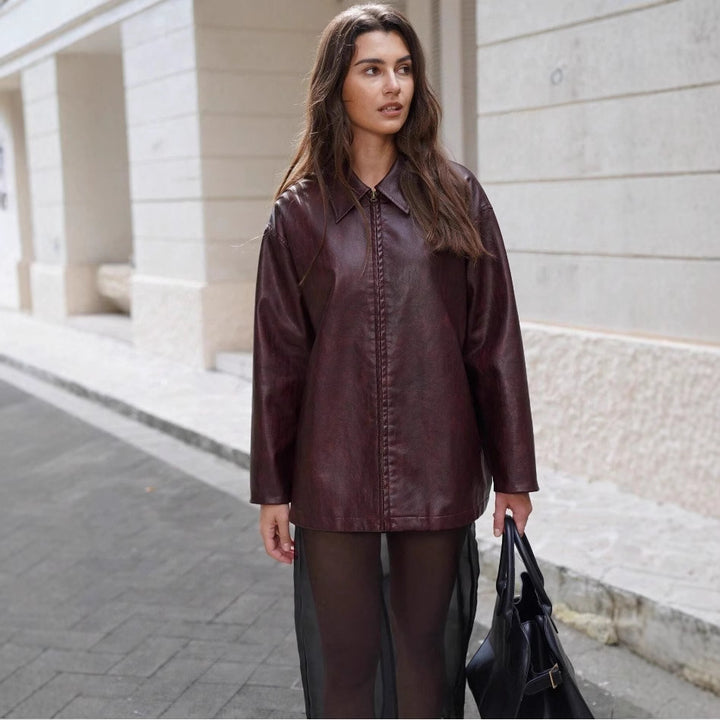 Damen lässige Kunstlederjacke mit strukturiertem Design Drune