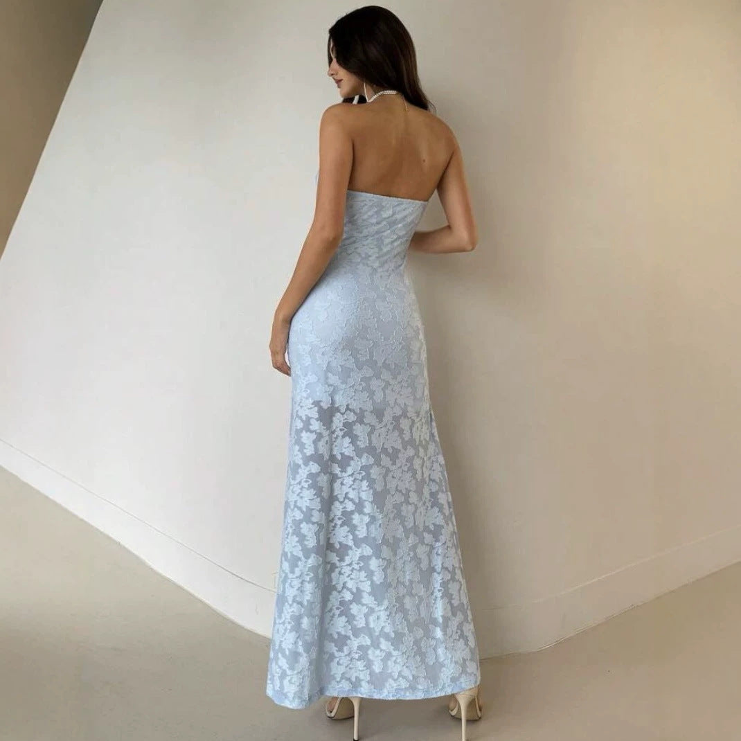 Damen Elegantes Maxikleid mit floralem Design und hoher Teilung Drune