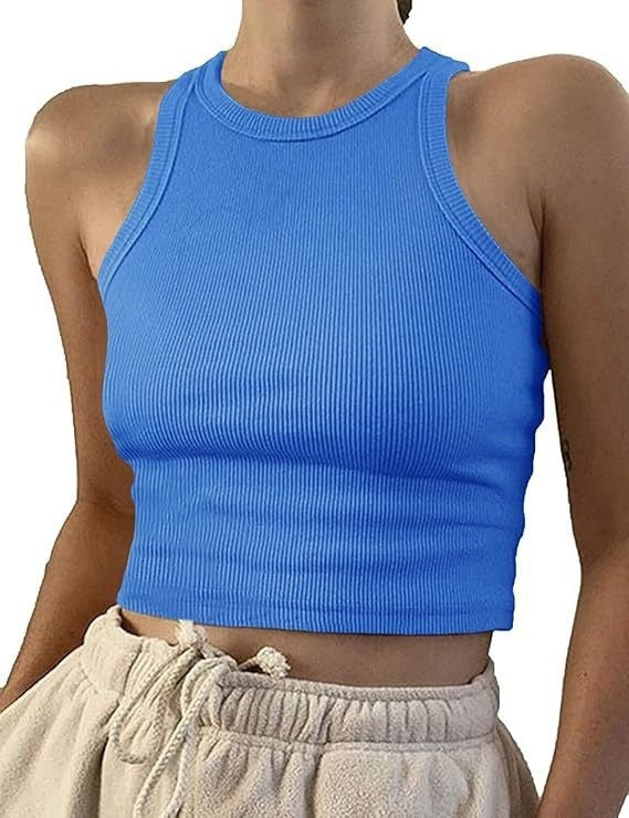 Damen sportliches Crop-Top mit elastischem Rippdesign Drune
