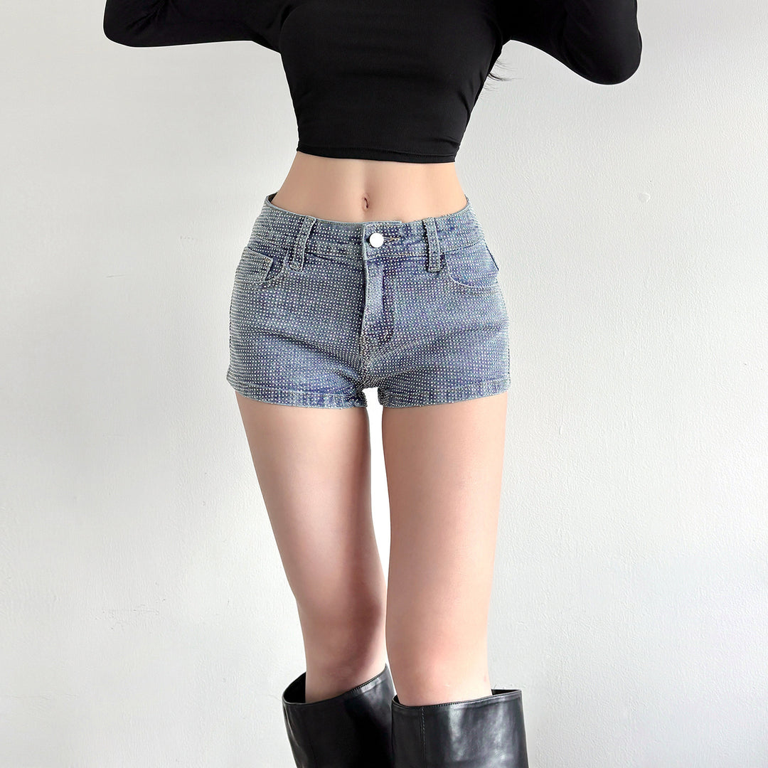 Damen Glitzernde Denim-Shorts mit funkelnden Akzenten Drune