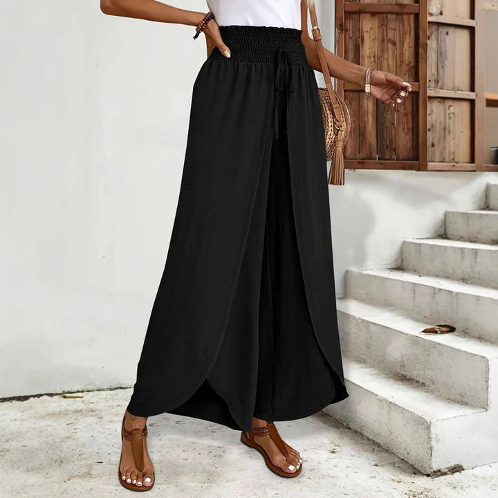 Damen Weit geschnittene High-Waist-Hose mit seitlichen Schlitzen Drune