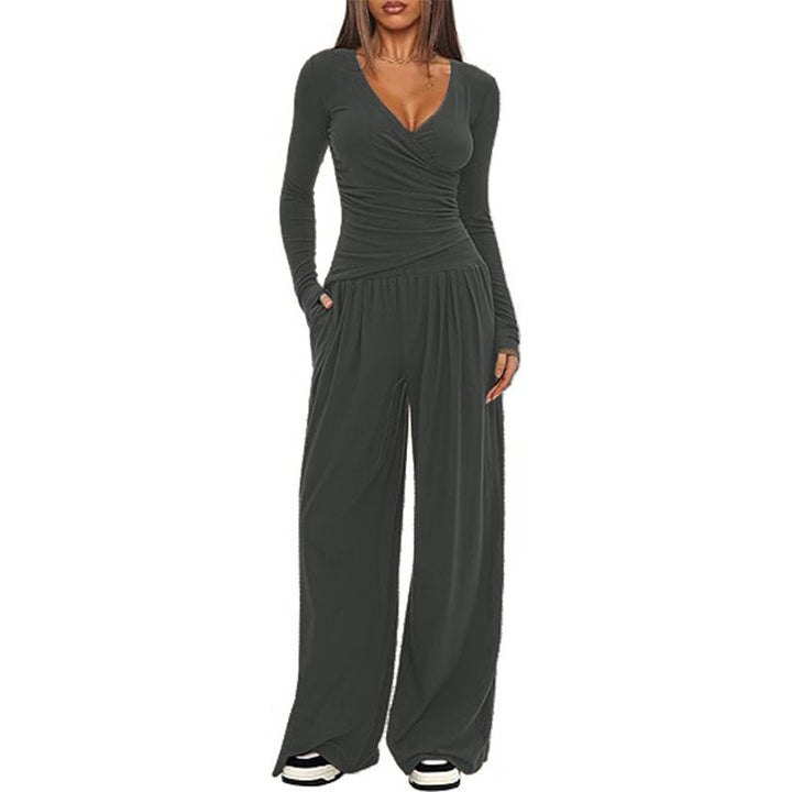 Damen Eleganter Wickel-Jumpsuit mit weitem Bein und modischen Details Drune