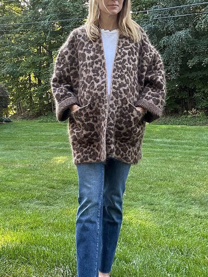 Damen kuschelige Leopardenjacke aus hochwertigem Material Drune