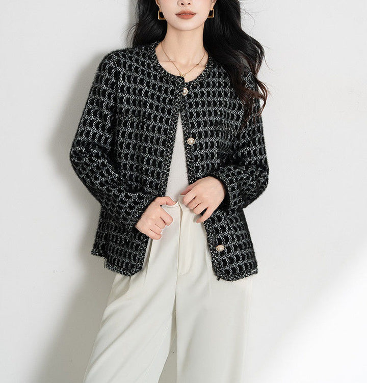 Damen elegante Strickjacke mit strukturiertem Muster und Knopfdetails Drune