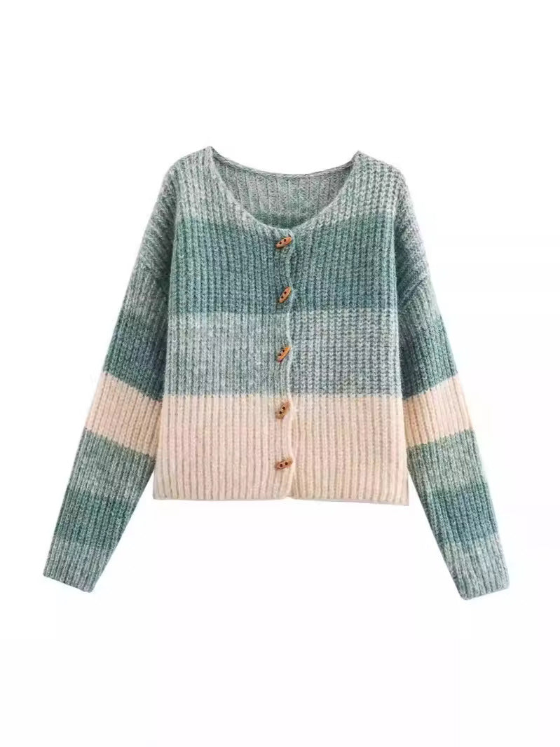 Damen Strickjacke mit elastischem Rippdesign und Holzknöpfen Drune