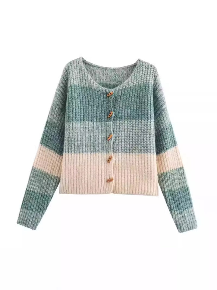 Damen Strickjacke mit elastischem Rippdesign und Holzknöpfen Drune