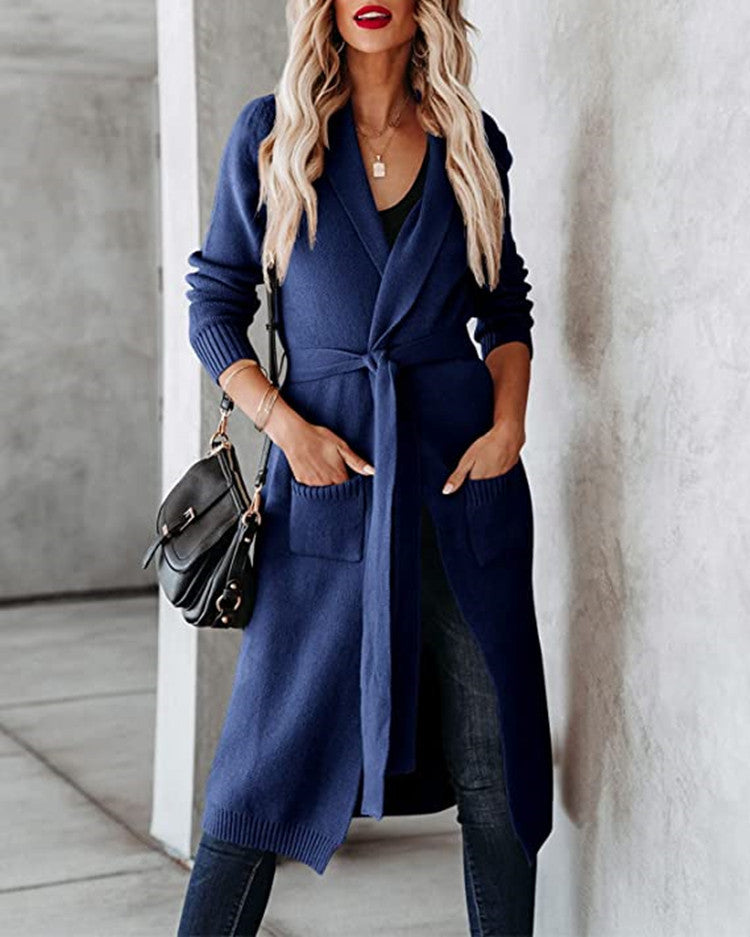 Damen Strickmantel mit Gürtel und praktischen Taschen Drune