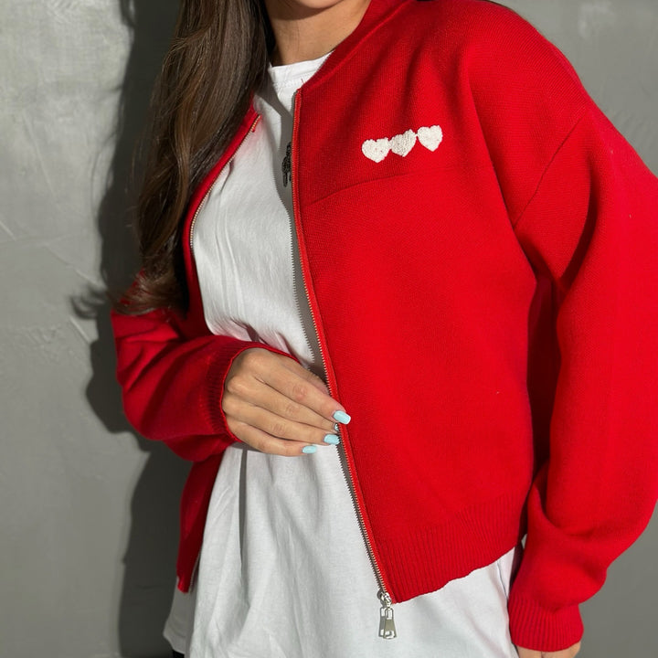 Damen lässige kurzärmlige Strickjacke mit Herzapplikationen Drune
