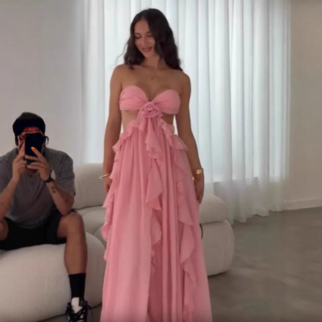 Damen luftiges Sommerkleid mit Rüschendetails und schulterfreiem Design Drune