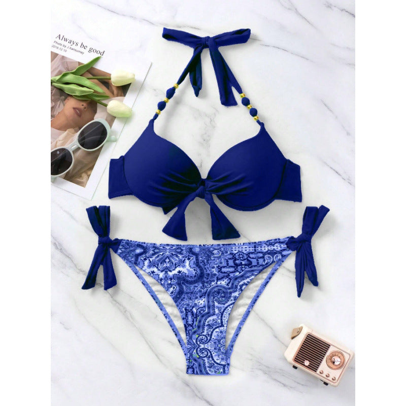 Damen Bikini-Set mit modischen Bindebändern und herausgearbeitetem Muster Drune