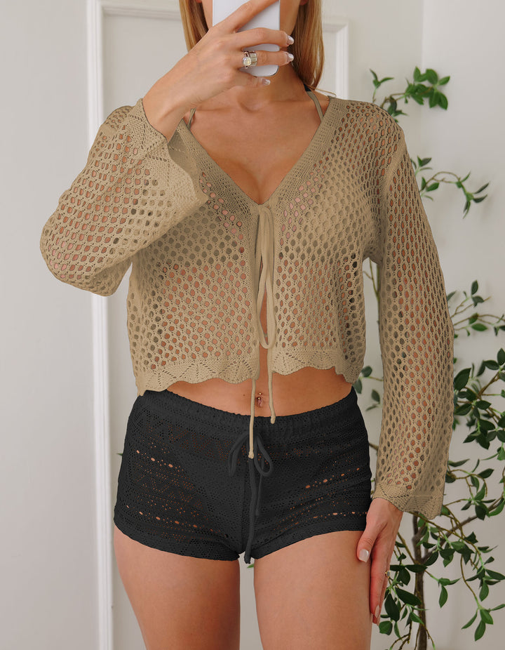 Damen Luftiger Häkelstrandpullover Drune