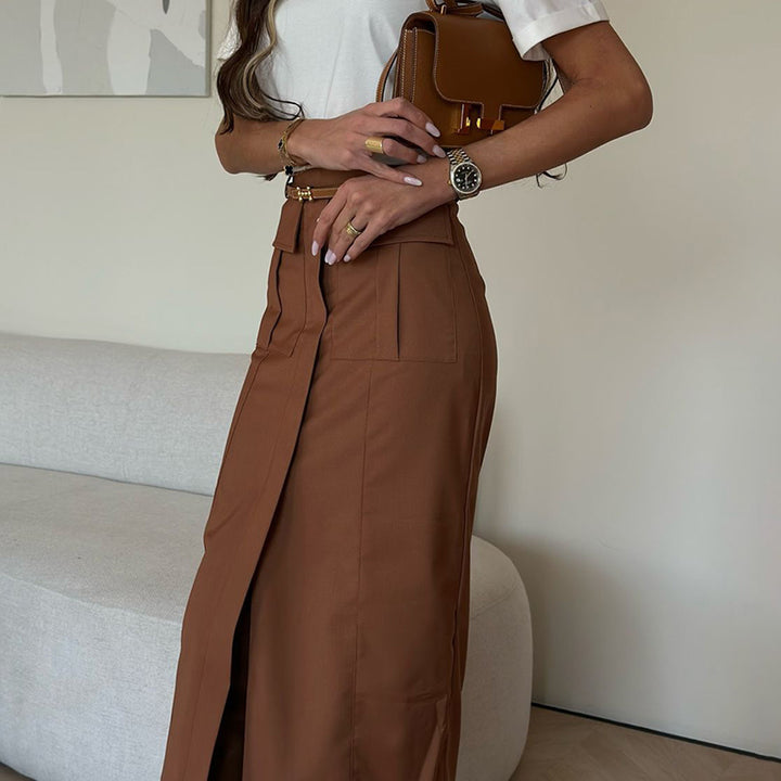 Damen Midi-Rock mit hohem Schnitt und praktischen Taschen Drune