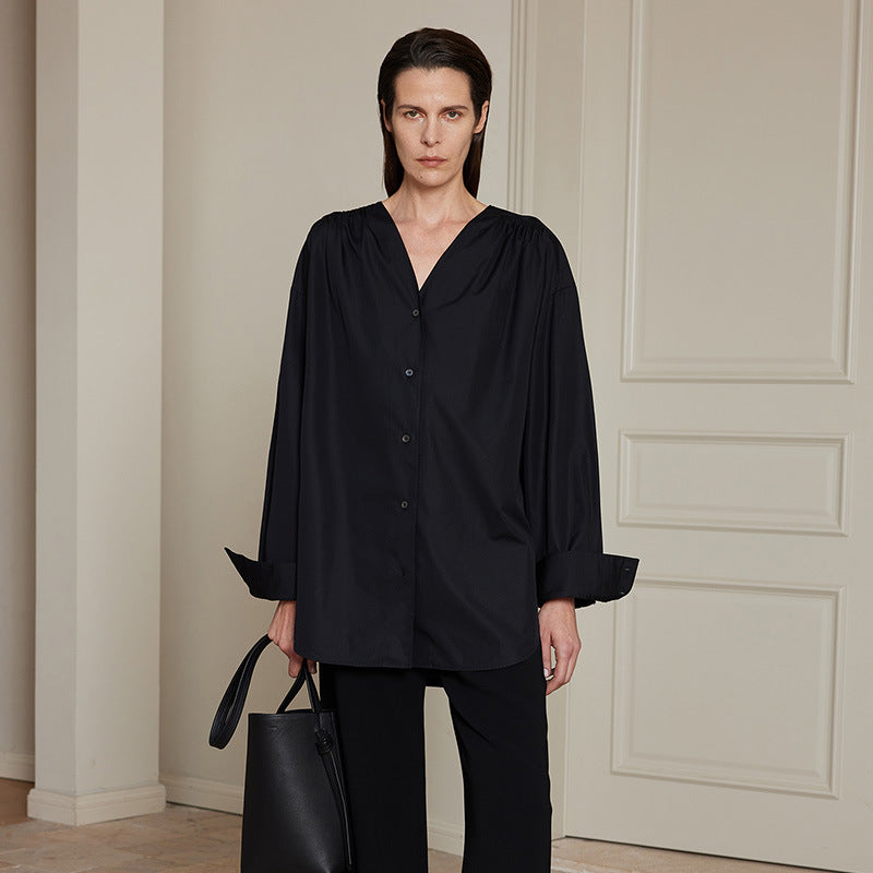 Damen modisches Oversize-Hemd mit raffiniertem V-Ausschnitt Drune