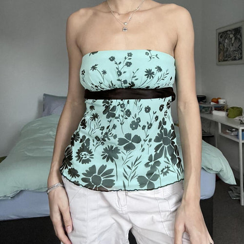 Damen Bandeau-Top mit floralem Druck und verstellbarem Gürtel Drune