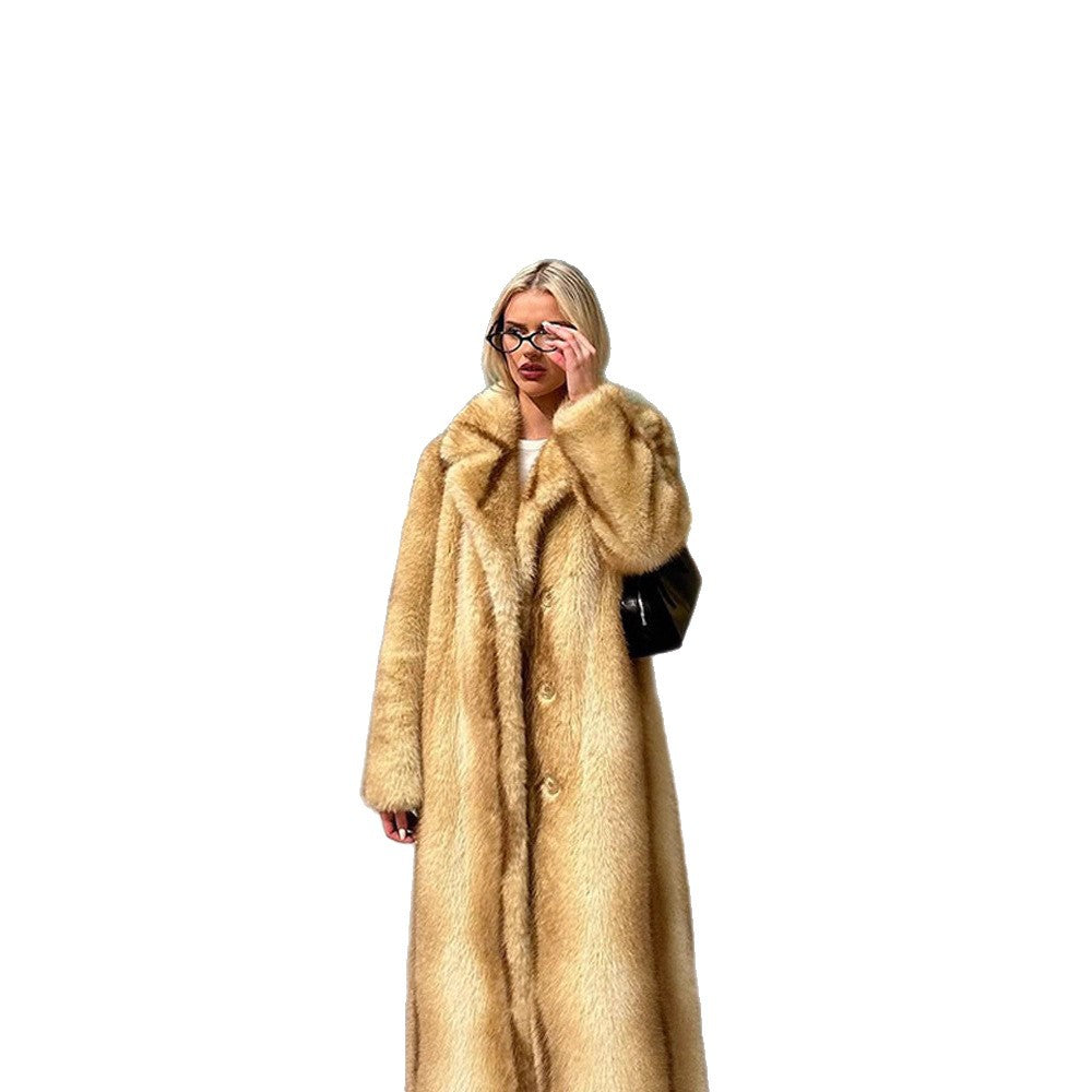 Damen Luxus Kunstfellmantel Drune