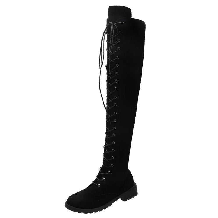 Damen Overknee-Stiefel mit raffinierter Schnürung und robustem Profil Drune