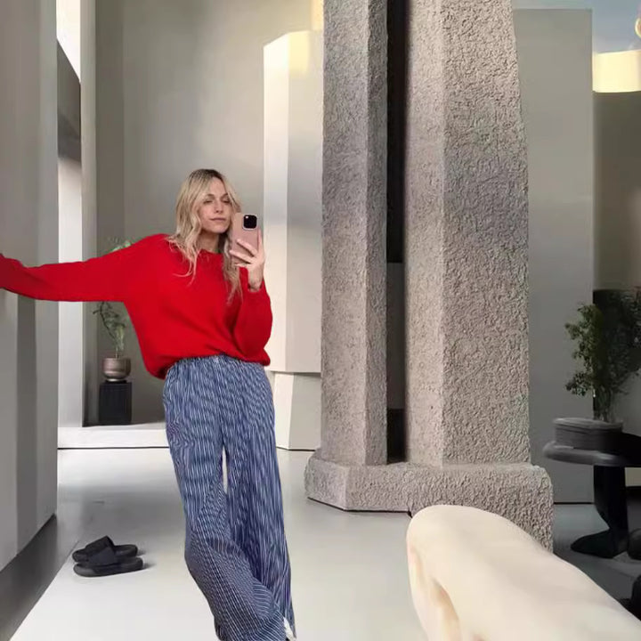 Damen Komfortabler Strickpullover mit weitem Schnitt und hochsteigendem Kragen Drune