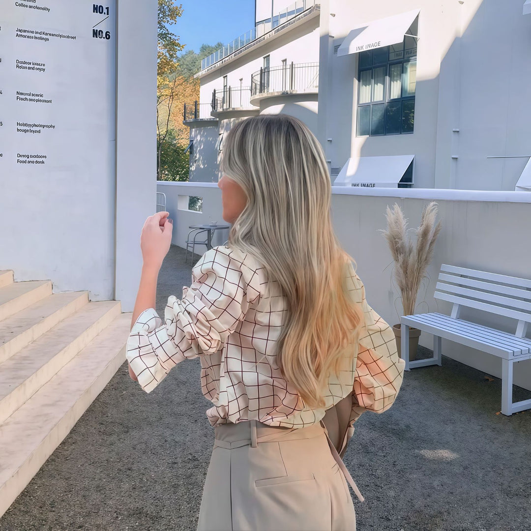Damen Karierte Bluse mit eleganten Rüschendetails Drune