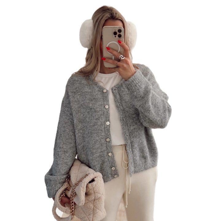 Damen lässige Strickjacke mit feiner Struktur und Knöpfen Drune
